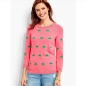 Talbots Novelty Beaded Turtle Sweater Women’s Petite Medium Coral Pink Preppy